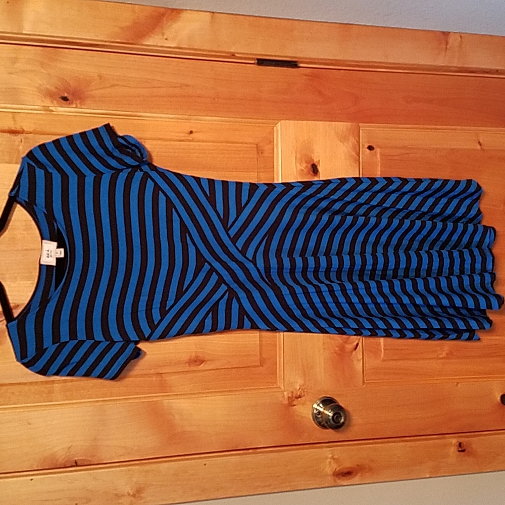 ECI Striped blue and black fit and flare stretch dress size Small